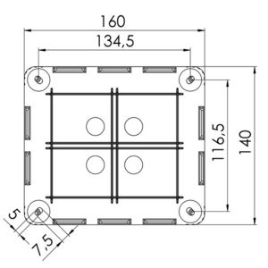 Kunststof kabeldoos 160x140x81mm zwart, zij 10x M20/M25 onder 4xmemb (COMBI1210BK) VVE=2