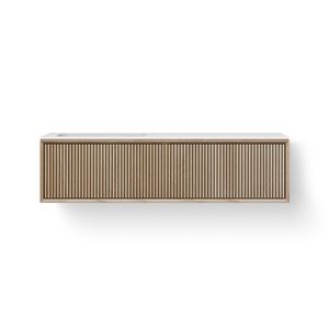 Wastafelmeubel SOLID FACET STRIPES 1400mm Solid Surface 1x wasbak 500mm links 2x la old grey