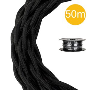 Lengte a 50m. Textielsnoer gedraaid 2C 2x0,75mm² zwart