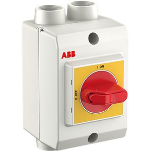 Onderhoudsschakelaar plastic, 16A, 3P, geel/rode hendel, OTP16GBA3M25