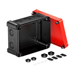 Kabeldoos rode deksel 240x191x125 polycarb. zwart/rood