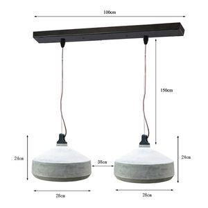 Pendel hanglamp 2 betonnen kap Nature textielsnoer L=1,5m. E27
