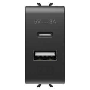 USB-LADER-A+C TYPE-3 A-SATIJN ZWART-1 MODULE-CHORU