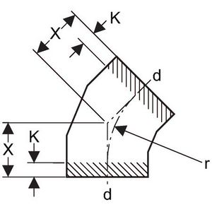 Polyethyleen (PE) bocht 45° gelaste uitvoering 250mm
