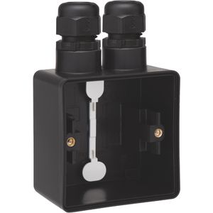 Spuitwaterdichte opbouwdoos zwart met 1x 2-voudige M20-ingang met wartel