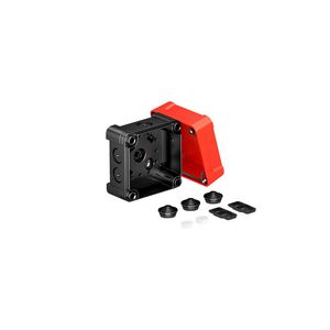 Kabeldoos met rode deksel 95x95x72 polycarb. zwart/rood