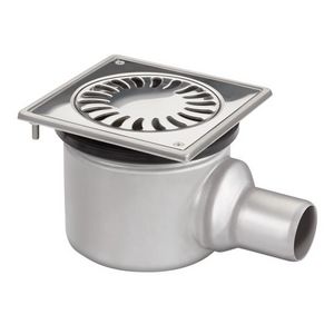 Vloerput 156x156mm RVS304 m.zijuitlaat 50mm verstelbaar