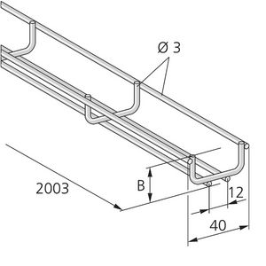 Draadgoot U-vorm B40mm/H20mm/L2003mm UL gecertif RVS V4A