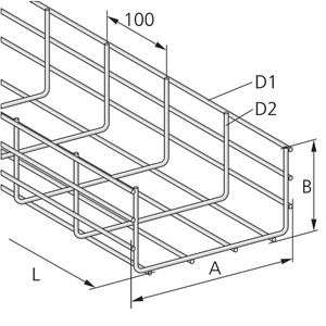 Draadgoot U-vorm B220mm/H110mm/L2507mm UL gecertif RVS V4A