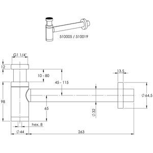 Slim designsifon chroom 1.1/4" incl. muurbuis tbv fontein