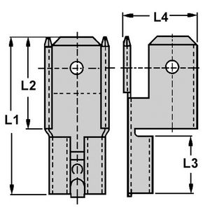 Kist a 100st. Vlakstekerhuls tab 6,3x0,8 4Polig H=90gr.