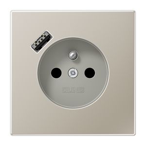 Wandcontactdoos penaarde + lader LS edelstaal USB A