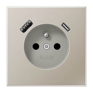 Wandcontactdoos penaarde + lader LS edelstaal USB A+C