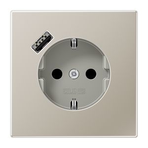 Wandcontactdoos + lader LS edelstaal USB A