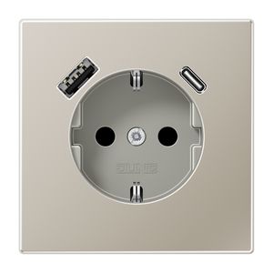 Wandcontactdoos + lader LS edelstaal USB A+C