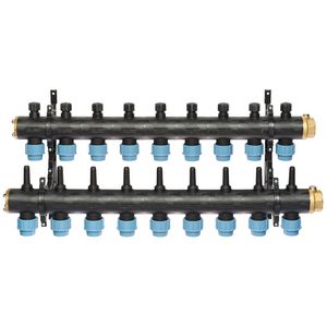 Brineverdeler 4410 11/4" kunststof + PE-koppeling 32mm 9-groepen
