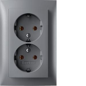 Wandcontactdoos RA 2V inb.doos hoog berker S.1 alu mat