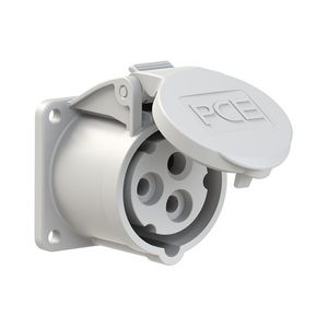 CEE inbouw wandcontactdoos recht 16A 3p TRAFO 12h grijs IP54 flens 70x70mm