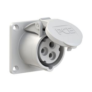 CEE inbouw wandcontactdoos RE 16A 3p 50-250V DC 3h grijs IP54 flens 70x70