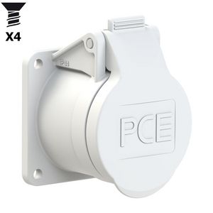 CEE inbouw wandcontactdoos RE 16A 2p 42V 12h wit IP54 Twist flens 55x55mm