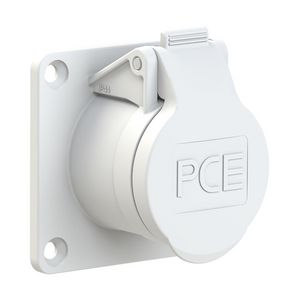 CEE inbouw wandcontactdoos RE 16A 3p 42V 12h wit IP54 Twist flens 70x70mm