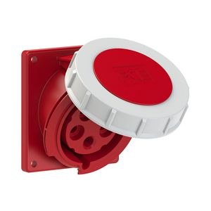 CEE inbouw wandcontactdoos schuin 32A 5p 400V 6h rood IP67 flens 92x100mm