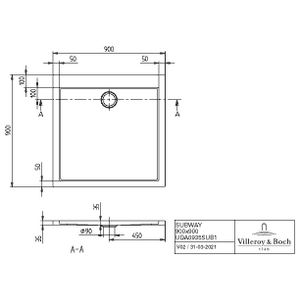 Douchevloer Subway, Subway 900 x 900 x 35mm UDA0935SUB1V-01
