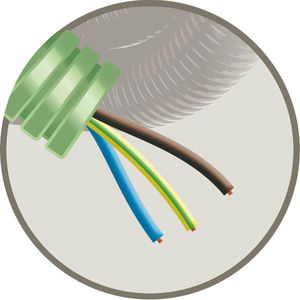 Haspel a 300m. GREEN FLEX voorbedrade buis 16mm H07Z1-U 3G1,5 Thesla