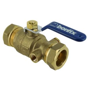 Kogelstopkraan messing met aftapgelegenheid 28mm knel KIWA