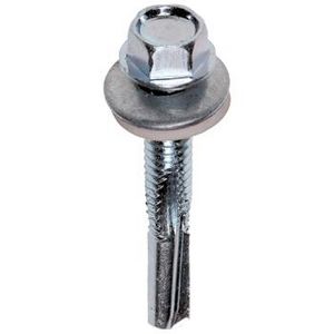 Zelfborende plaatschroef DIN7504K 5,5x32mm zeskant + ring ø14mm boorpunt 5 verzinkt VVE=200