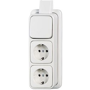 Combi schakelaar randaarde 3v wis plaat opbouw 2609/03 APJ AP alpin wit