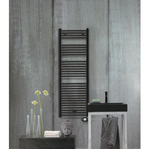 Elektr. handdoekradiator AURA EL 1226x500mm Htotaal=1300mm 750W RAL9205 matzwart met LCD-bediening
