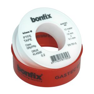 Afdichtingstape / teflontape PTFE 12x0,10mm rol a 12m drukklasse. 0,2 KIWA GASTEC QA