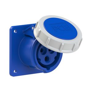 CEE inbouw wandcontactdoos recht 16A 3p 230V 6h blauw IP67 flens 75x75mm