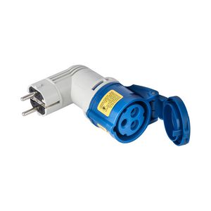 Adapter verloop SchuKo-CEE 16/3/230 6h blauw haaks