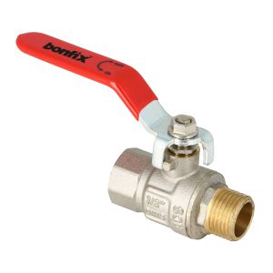 Kogelkraan messing vernikkeld met rode hendel 1/2"bi. x 1/2"bt.