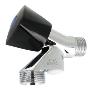 Wasmachinekraan 1/2"bt.  zwarte knop belucht met keerklep