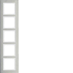 Afdekraam 5-v vert. berker B.7 geborsteld edelstaal/polarwit