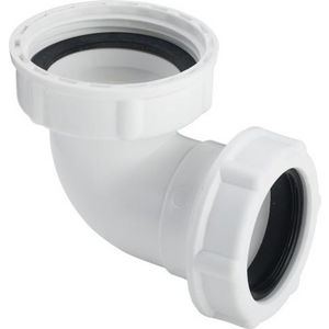 Afvoerbocht wit kunststof 1.1/2" wartel x 40mm klem