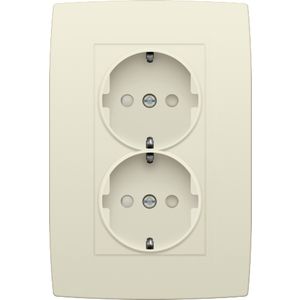 Dubbel stopcontact randaarde beschermingsafsluiters cream
