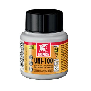 Hard PVC-lijm UNI-100 (druk/afvoer) KOMO/KIWA pot Flacon 125ml VVE=10
