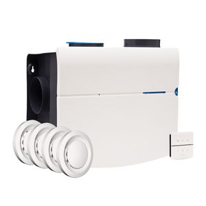 Renovatiepakket woonhuisventilator met vochtsensor+timerfunctie MVS-15RHB RA-stekker incl. draadloze bediening 15RF + 4x  MKL ventiel