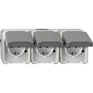 Merten AQUASTAR IP44-Wandcontactdoos-Opbouw-3-voudig-Horizontaal-grijs