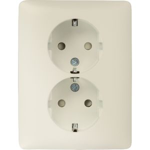 Dubbel stopcontact randaarde en beschermingsafsl. Vert.cream