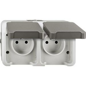 Opbouw Wandcontactdoos PENAARD 2V extra veilig KLAPDEKSEL IP44 grijs AQU