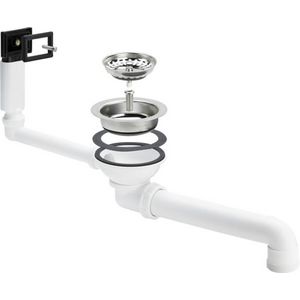 Spoelbakafvoerplug 1.1/2" met overloop tbv Ø90mm afvoeropening incl. zeefkorf+afvoerbocht