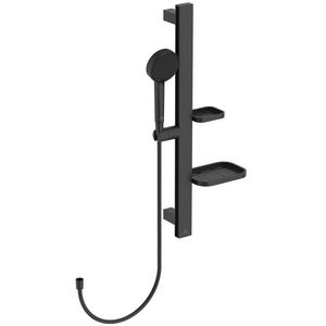Glijstangcombinatie Alu+ 600mm met handdouche Ø100mm + 2 zeepschalen Silk Black