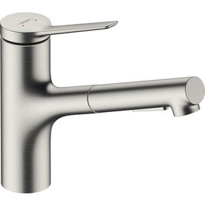 Zesis M33 1-hendel keukenkraan 150 metalen uittrekbare vuistdouche 2 straalsoorten RVS look