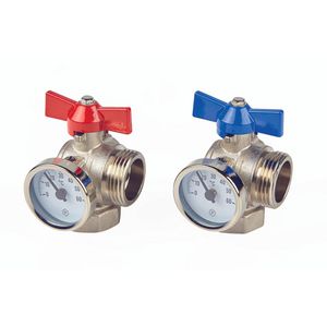 Kogelkraan 90° + therm. 1x1 met dichting vernikkeld B+R