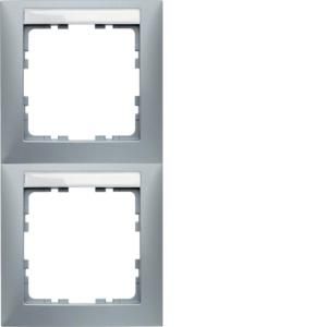 Afdekraam met tekstveld 2-v vert. berker S.1 aluminium mat